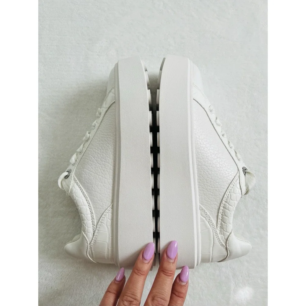 Michael Kors Womens White Faux‎ Leather  Lace Up Platform Sneakers Shoes Sz 5.5M